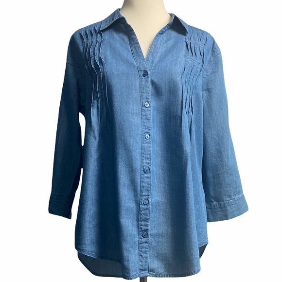 Gloria Vanderbilt 3/4 sleeve blue top blouse 🧩 - Picture 2 of 9